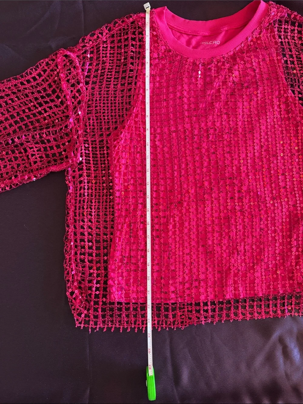 NWT Anthropologie Pilcro Long-Sleeve Sequin Shine Top - Magenta Pink